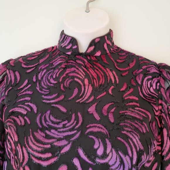 Vintage Hobby Horse Long Sleeve Floral Crop Top Size L Semi Sheer Show USA - Picture 5 of 7